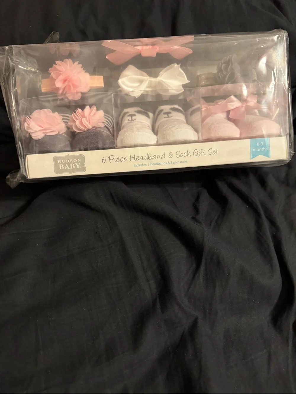 Hudson Baby Pink, White & Gray 6-Piece Headband and Sock Gift Set